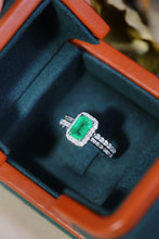Load image into Gallery viewer, LUOWEND 18K White Gold Real Natural Diamond and Emerald Ring for Women
