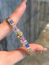 Load image into Gallery viewer, LUOWEND 18K Yellow Gold Natural Color Sapphire Bracelet for Women
