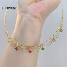 Load image into Gallery viewer, LUOWEND 18K Yellow Gold Natural Color Sapphire Necklace for Women
