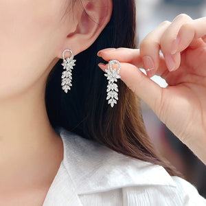 LUOWEND 18K White Gold Real Natural Diamond Drop Earrings for Women