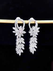 LUOWEND 18K White Gold Real Natural Diamond Drop Earrings for Women