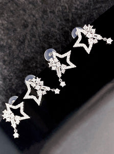 LUOWEND 18K White Gold Real Natural Diamond Stud Earrings for Women