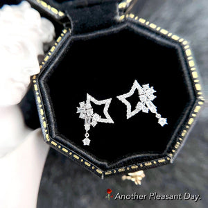 LUOWEND 18K White Gold Real Natural Diamond Stud Earrings for Women