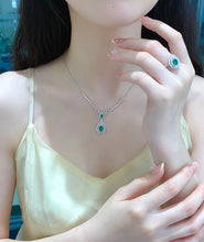 Load image into Gallery viewer, LUOWEND 18K White Gold Real Natural Diamond and Emerald Ring for Women
