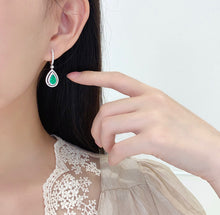 Load image into Gallery viewer, LUOWEND 18K White Gold Real Natural Diamond and Emerald Earrings for Women
