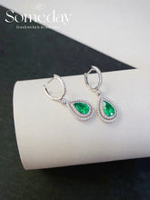 Load image into Gallery viewer, LUOWEND 18K White Gold Real Natural Diamond and Emerald Earrings for Women
