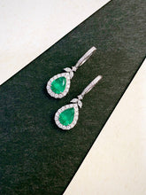 Load image into Gallery viewer, LUOWEND 18K White Gold Real Natural Diamond and Emerald Earrings for Women
