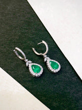 Load image into Gallery viewer, LUOWEND 18K White Gold Real Natural Diamond and Emerald Earrings for Women
