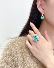 Load image into Gallery viewer, LUOWEND 18K White Gold Real Natural Diamond and Emerald Earrings for Women
