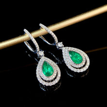 Load image into Gallery viewer, LUOWEND 18K White Gold Real Natural Diamond and Emerald Earrings for Women
