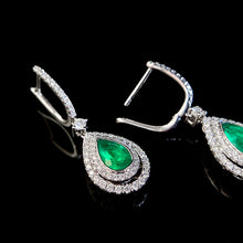 Load image into Gallery viewer, LUOWEND 18K White Gold Real Natural Diamond and Emerald Earrings for Women
