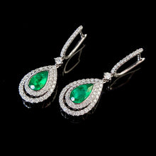 Load image into Gallery viewer, LUOWEND 18K White Gold Real Natural Diamond and Emerald Earrings for Women
