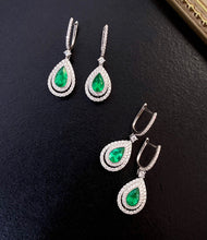 Load image into Gallery viewer, LUOWEND 18K White Gold Real Natural Diamond and Emerald Earrings for Women
