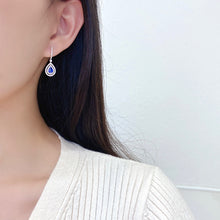 Load image into Gallery viewer, LUOWEND 18K White Gold Real Natural Sapphire and Diamond Earrings for Women
