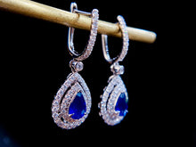 Load image into Gallery viewer, LUOWEND 18K White Gold Real Natural Sapphire and Diamond Earrings for Women
