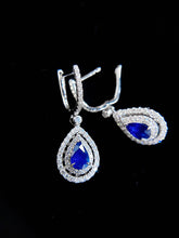 Load image into Gallery viewer, LUOWEND 18K White Gold Real Natural Sapphire and Diamond Earrings for Women
