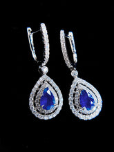 Load image into Gallery viewer, LUOWEND 18K White Gold Real Natural Sapphire and Diamond Earrings for Women
