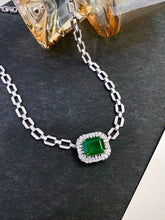 Load image into Gallery viewer, LUOWEND 18K White Gold Real Natural Emerald Necklace for Women
