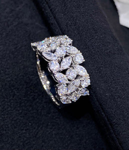LUOWEND 18K White Gold Real Natural Diamond Ring for Women
