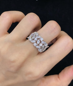 LUOWEND 18K White Gold Real Natural Diamond Ring for Women