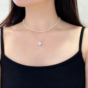 LUOWEND 18K White Gold Real Natural Diamond Pendant Necklace for Women