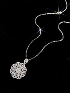 LUOWEND 18K White Gold Real Natural Diamond Pendant Necklace for Women