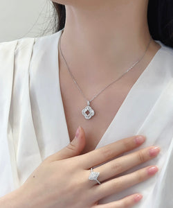 LUOWEND 18K White Gold Real Natural Diamond Pendant Necklace for Women