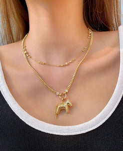 LUOWEND 18K Yellow Gold Real Natural Diamond Necklace for Women