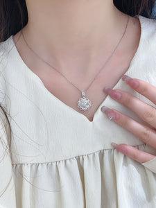 LUOWEND 18K White Gold Real Natural Diamond Pendant Necklace for Women