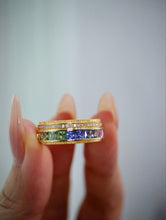 Load image into Gallery viewer, LUOWEND 18K Yellow Gold Natural Color Sapphire Ring for Women
