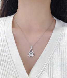 LUOWEND 18K White Gold Real Natural Diamond Pendant Necklace for Women