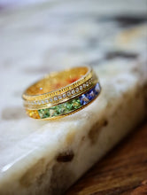 Load image into Gallery viewer, LUOWEND 18K Yellow Gold Natural Color Sapphire Ring for Women
