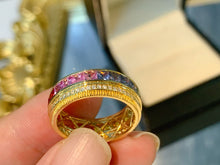 Load image into Gallery viewer, LUOWEND 18K Yellow Gold Natural Color Sapphire Ring for Women
