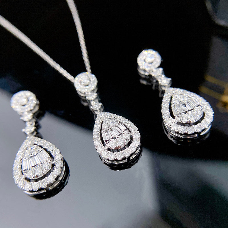 LUOWEND 18K White Gold Real Natural Diamond Necklace for Women