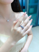 Load image into Gallery viewer, LUOWEND 18K White Gold Real Natural Diamond and Sapphire Ring for Women
