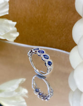 Load image into Gallery viewer, LUOWEND 18K White Gold Real Natural Diamond and Sapphire Ring for Women
