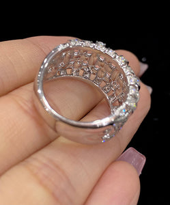 LUOWEND 18K White Gold Real Natural Diamond Ring for Women