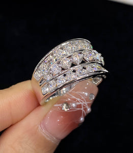 LUOWEND 18K White Gold Real Natural Diamond Ring for Women