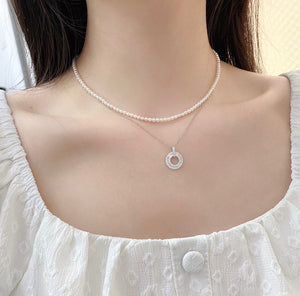 LUOWEND 18K White Gold Real Natural Diamond Pendant Necklace for Women