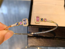 Load image into Gallery viewer, LUOWEND 18K White+Yellow Gold Natural Color Sapphire Bangle for Women
