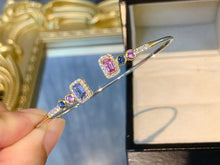 Load image into Gallery viewer, LUOWEND 18K White+Yellow Gold Natural Color Sapphire Bangle for Women
