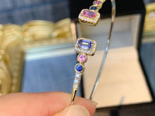 Load image into Gallery viewer, LUOWEND 18K White+Yellow Gold Natural Color Sapphire Bangle for Women
