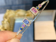Load image into Gallery viewer, LUOWEND 18K White+Yellow Gold Natural Color Sapphire Bangle for Women
