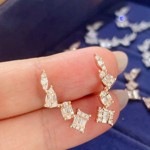 LUOWEND 18K White or Rose Gold Real Natural Diamond Earrings for Women