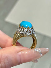 Load image into Gallery viewer, LUOWEND 18K Yellow Gold Natural Turquoise Ring for Women
