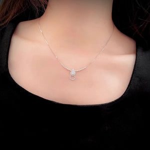 LUOWEND 18K White Gold Real Natural Diamond Necklace for Women