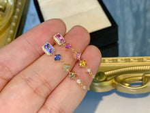 Load image into Gallery viewer, LUOWEND 18K Yellow Gold Natural Color Sapphire Earrings for Women
