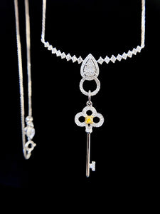 LUOWEND 18K White Gold Real Natural Diamond Necklace for Women