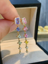 Load image into Gallery viewer, LUOWEND 18K Yellow Gold Natural Color Sapphire Earrings for Women
