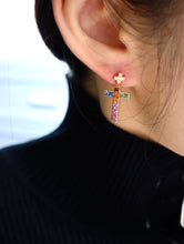 Load image into Gallery viewer, LUOWEND 18K Yellow Gold Natural Color Sapphire Earrings for Women
